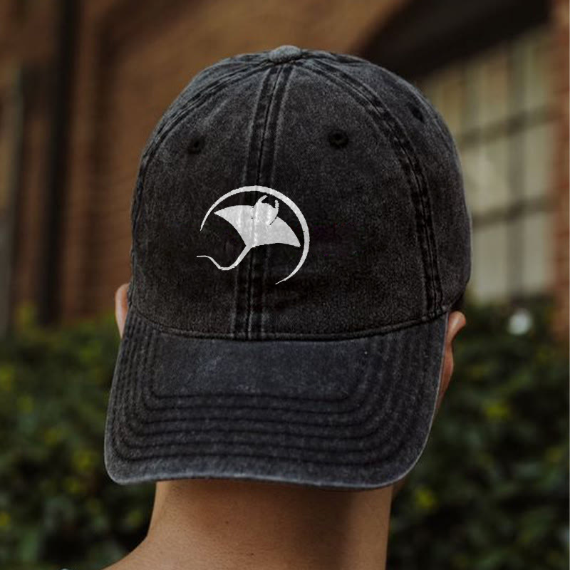 Manta Ray Ocean Inspired Print Washed Cap - Black - One size - image 2