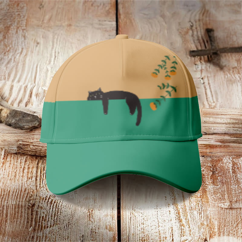 Abstract Creative Lazy Black Cat Painting Art Cap - Green - one size - image 4