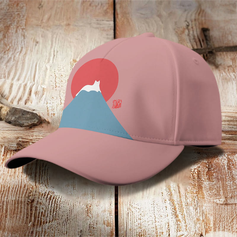 White Cat Snow On Mount Fuji Japanese Art Cap - image 2