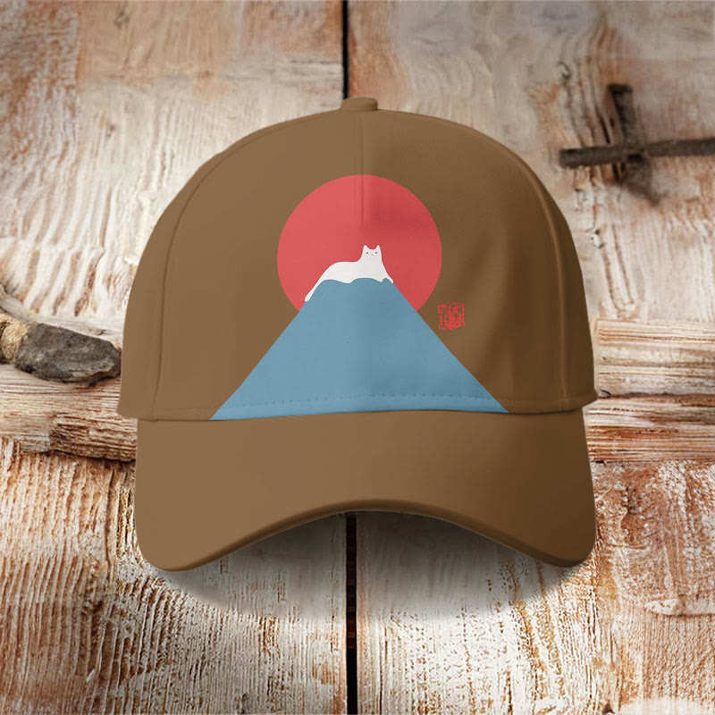 White Cat Snow On Mount Fuji Japanese Art Cap - Brown - one size - image 13