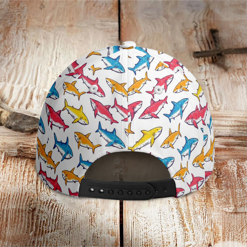 Funny Multicolor Shark Print Cap - image 3