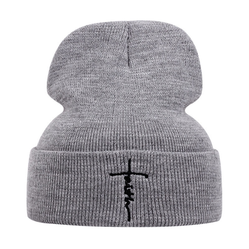 Faith Pattern Knitted Hat - Grey - one size - image 2