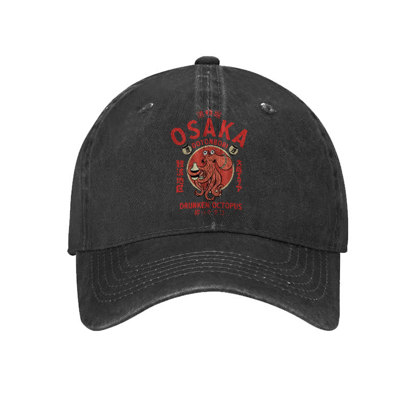 OSAKA Dotonbori Octopus Japanese Design Vintage Print Washed Cap - Black - one size - image 5