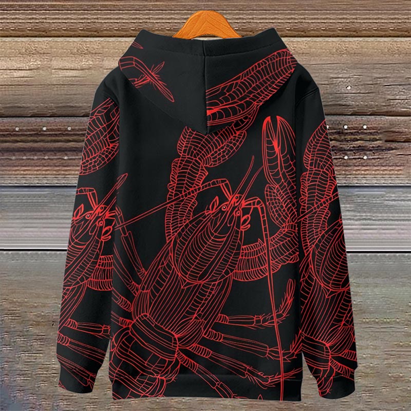 Women's Abstract Watercolor Lobster Art Print Long Sleeve Hoodie - image 2