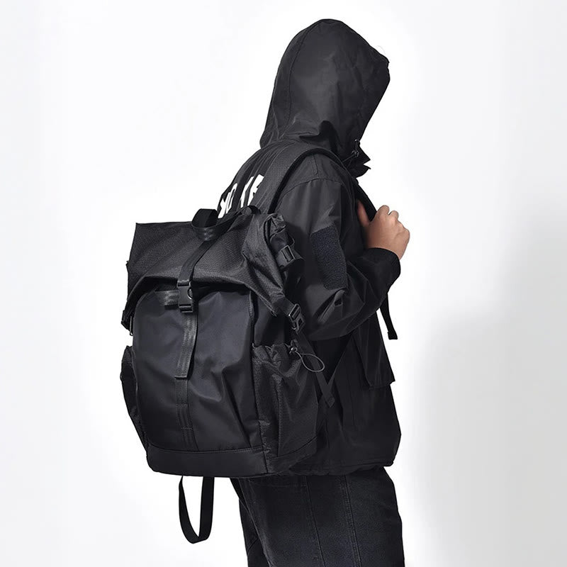 Solid Color Large Capacity Waterproof Backpack - Black - one size - image 1