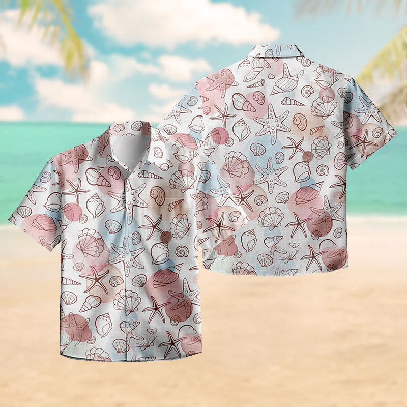 100% Cotton Pastel Seashell Paradise Print Short Sleeve Shirt - image 2