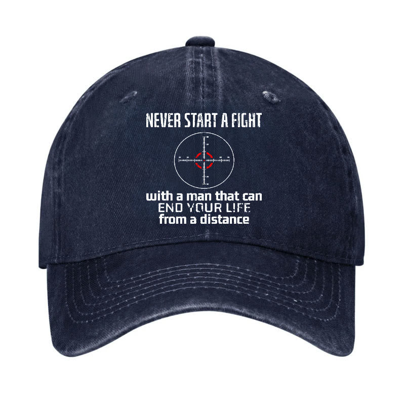Never Start A Fight With A Man That Can End Your Life From A Distance Cap - Navy Blue - one size - image 3