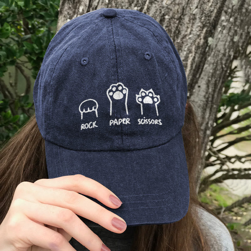 Cute Cat Paw Print Washed Cap - Navy Blue - One size - image 3