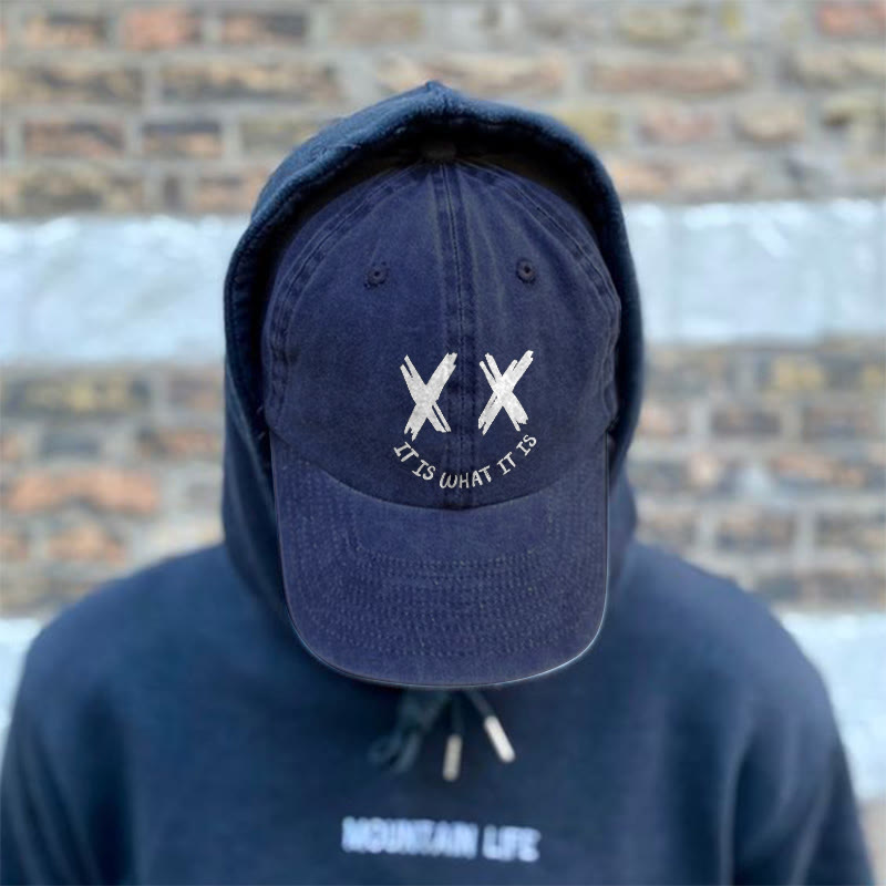 It Is What It Is Print Washed Cap - Navy Blue - one size - image 1
