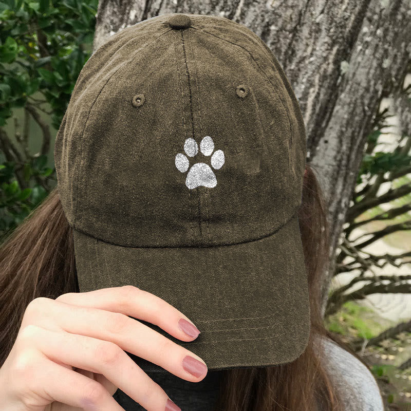 Cute Cat Paw Print Washed Baseball Cap - Khaki - one size - image 3