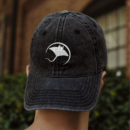 Manta Ray Ocean Inspired Print Washed Cap - Black - One size - image 2