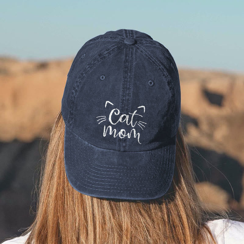 Cat Mom Print Washed Cap - Navy Blue - One size - image 1