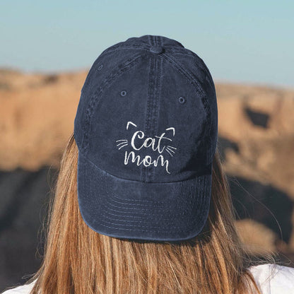 Cat Mom Print Washed Cap - Navy Blue - One size - image 1