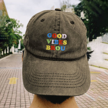 Good Vibes Brou Print Washed Cap - Khaki - One size - image 2