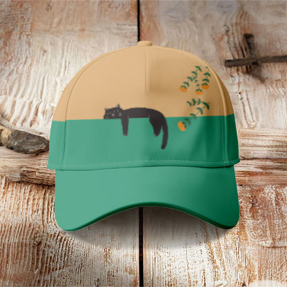 Abstract Creative Lazy Black Cat Painting Art Cap - Green - one size - image 4