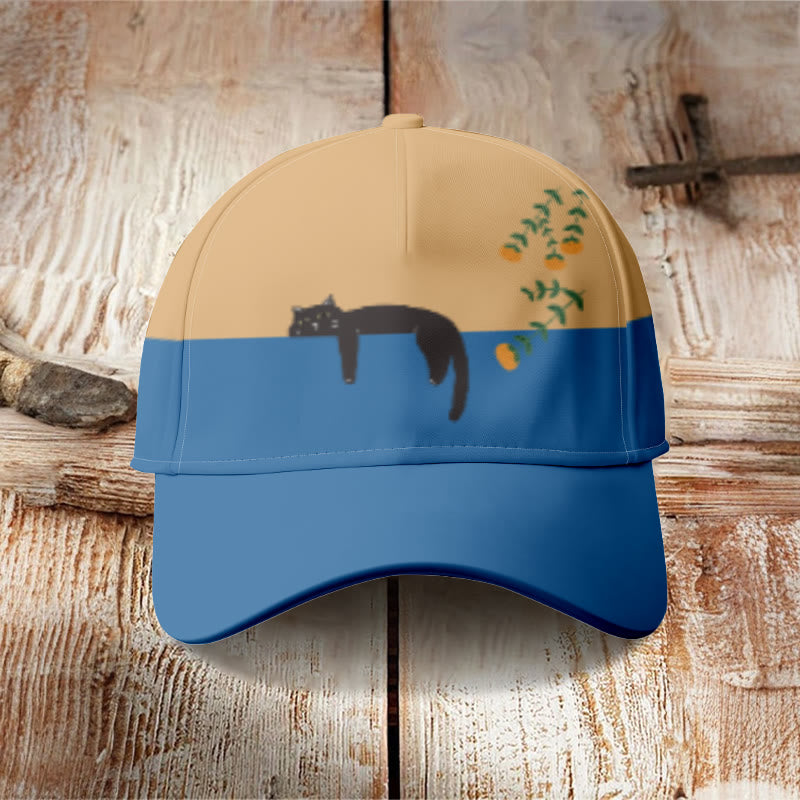 Abstract Creative Lazy Black Cat Painting Art Cap - Yellow - one size - image 1