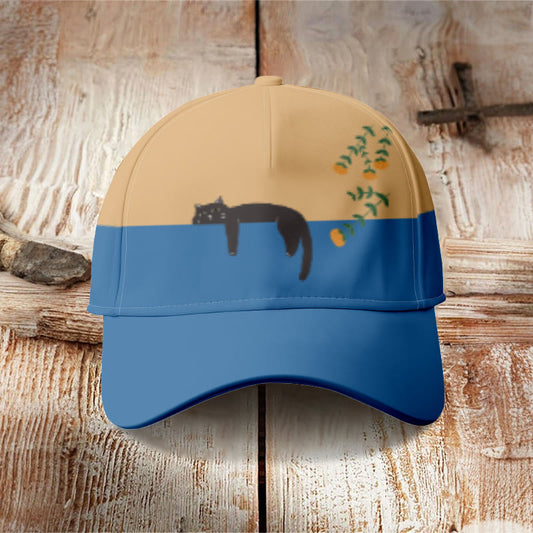 Abstract Creative Lazy Black Cat Painting Art Cap - Yellow - one size - image 1