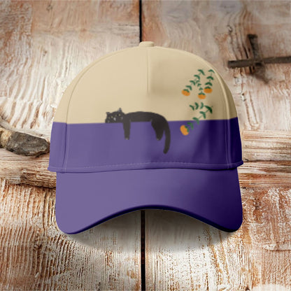 Abstract Creative Lazy Black Cat Painting Art Cap - Purple - one size - image 10