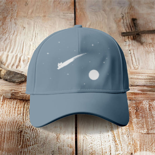 Abstract Creative Cute Cat Leaping Under The Starry Sky Painting Art Cap - Navy Blue - one size - image 1