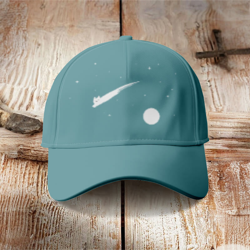 Abstract Creative Cute Cat Leaping Under The Starry Sky Painting Art Cap - Lake Blue - one size - image 4