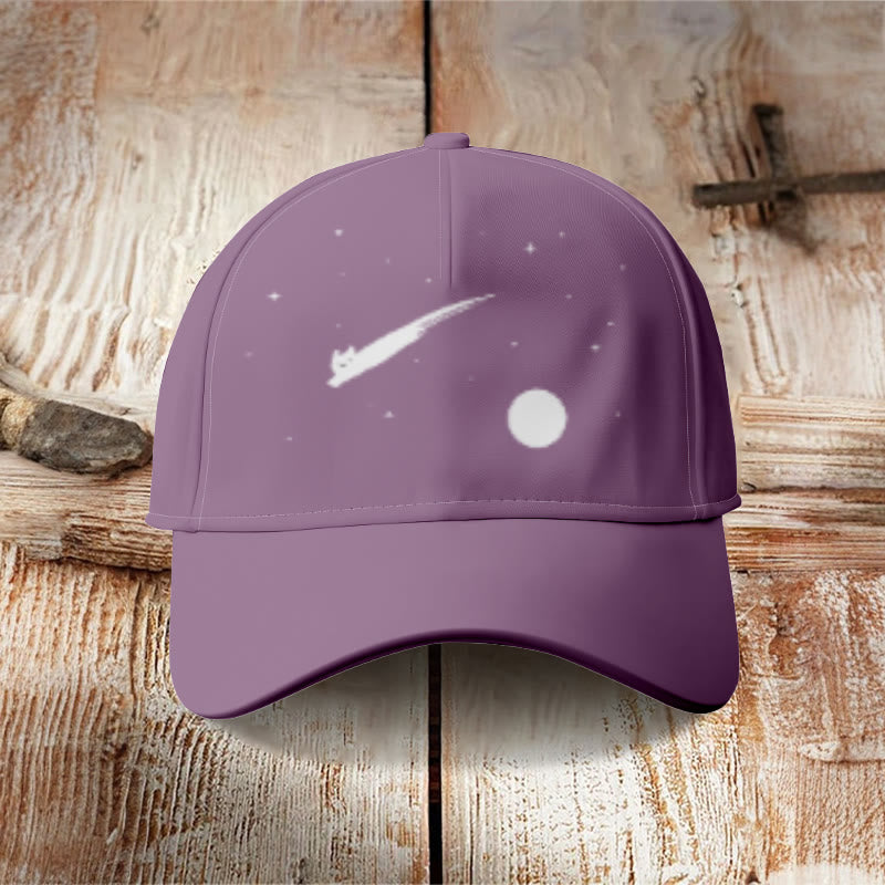 Abstract Creative Cute Cat Leaping Under The Starry Sky Painting Art Cap - Purple - one size - image 6