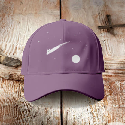 Abstract Creative Cute Cat Leaping Under The Starry Sky Painting Art Cap - Purple - one size - image 6