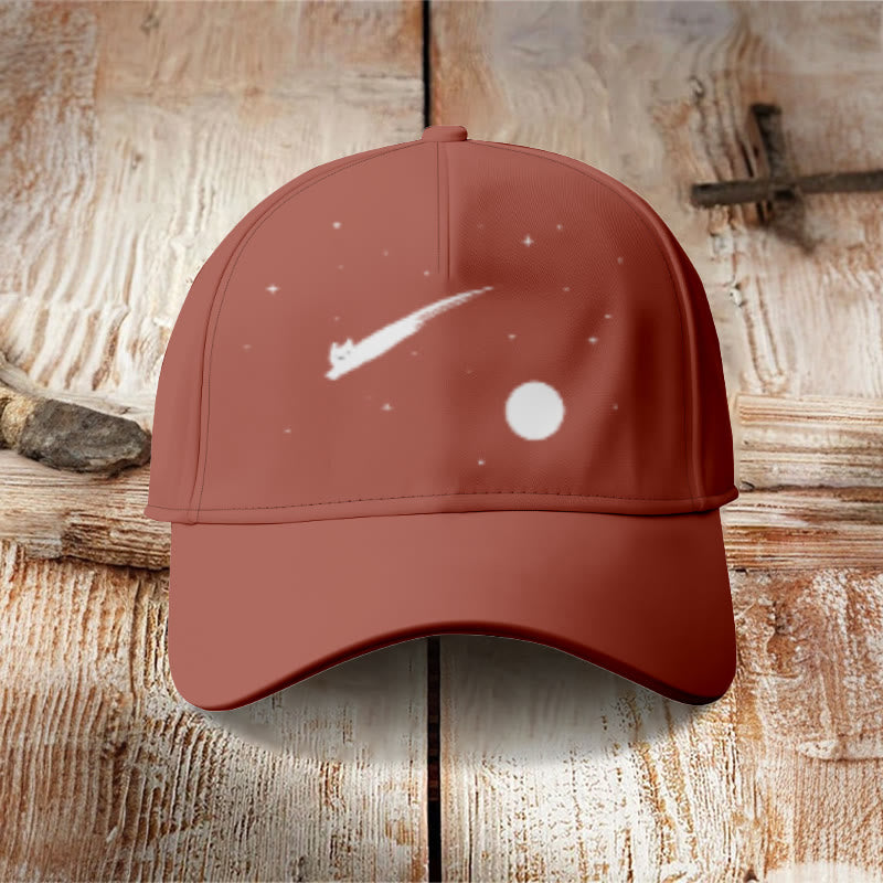 Abstract Creative Cute Cat Leaping Under The Starry Sky Painting Art Cap - Red - one size - image 8