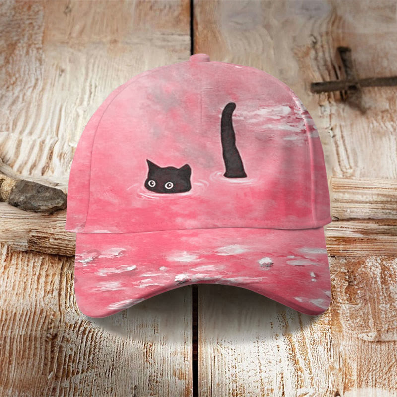 Women's Oil Painting Cat Print Cap - Pink - one size - image 4