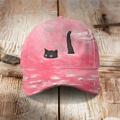 Women's Oil Painting Cat Print Cap - Pink - one size - image 4