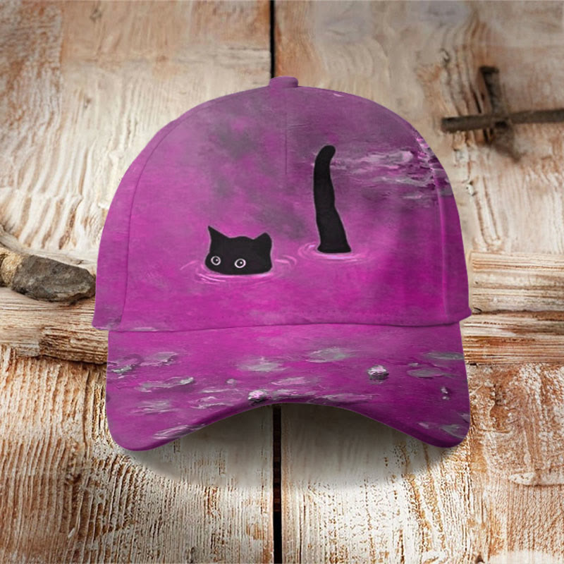 Women's Oil Painting Cat Print Cap - Purple - one size - image 7