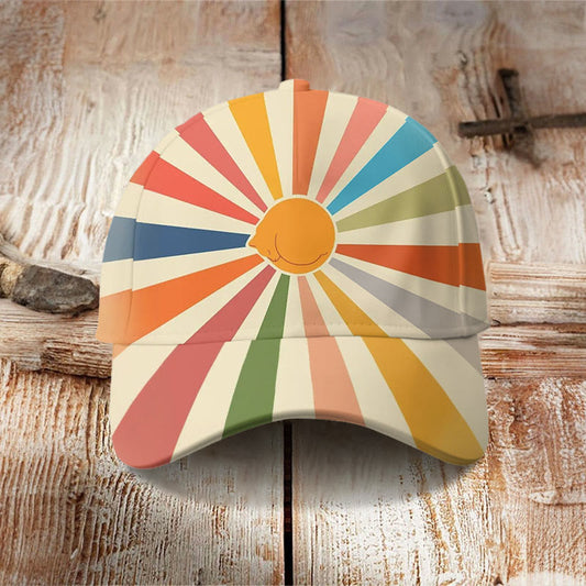 Cute Kitten Rainbow Sun Ray Art Cap - Beige - one size - image 1