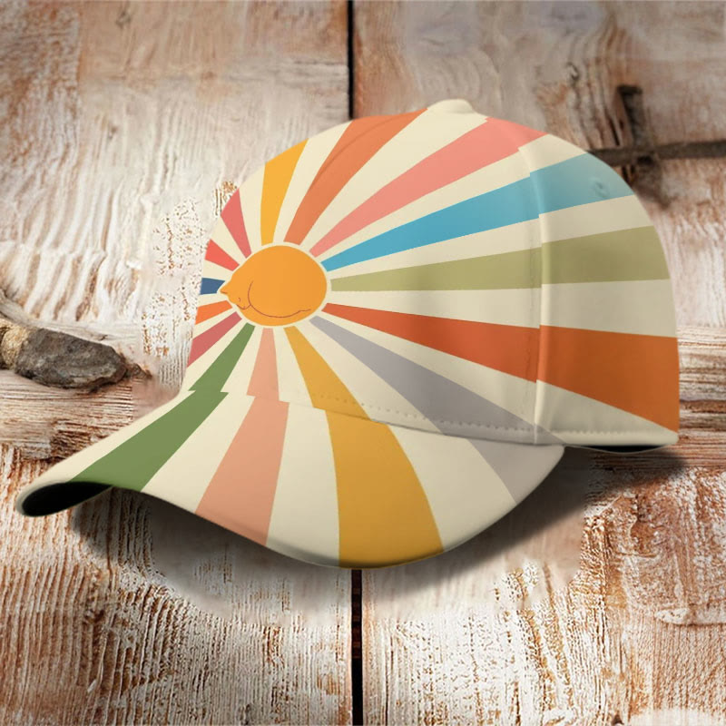 Cute Kitten Rainbow Sun Ray Art Cap - image 2