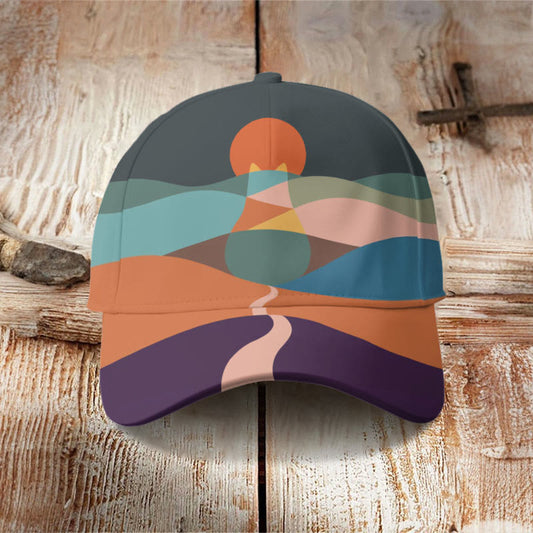 Cat Mountains Landscape Sunrise Japanese Art Cap - Multicolor - one size - image 1