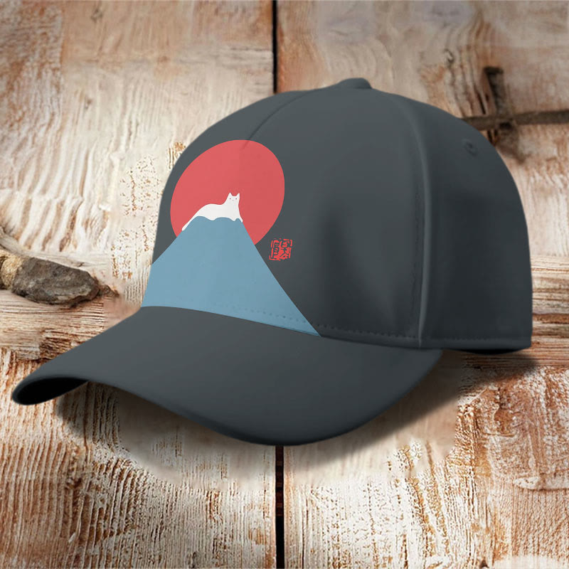 White Cat Snow On Mount Fuji Japanese Art Cap - image 8