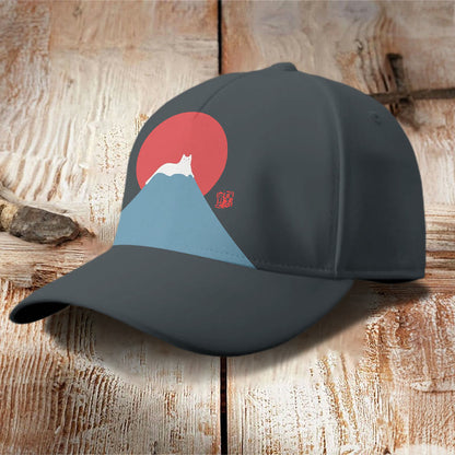 White Cat Snow On Mount Fuji Japanese Art Cap - image 8