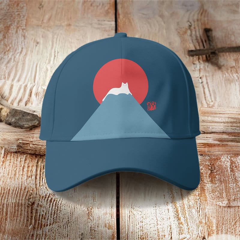 White Cat Snow On Mount Fuji Japanese Art Cap - Blue - one size - image 4