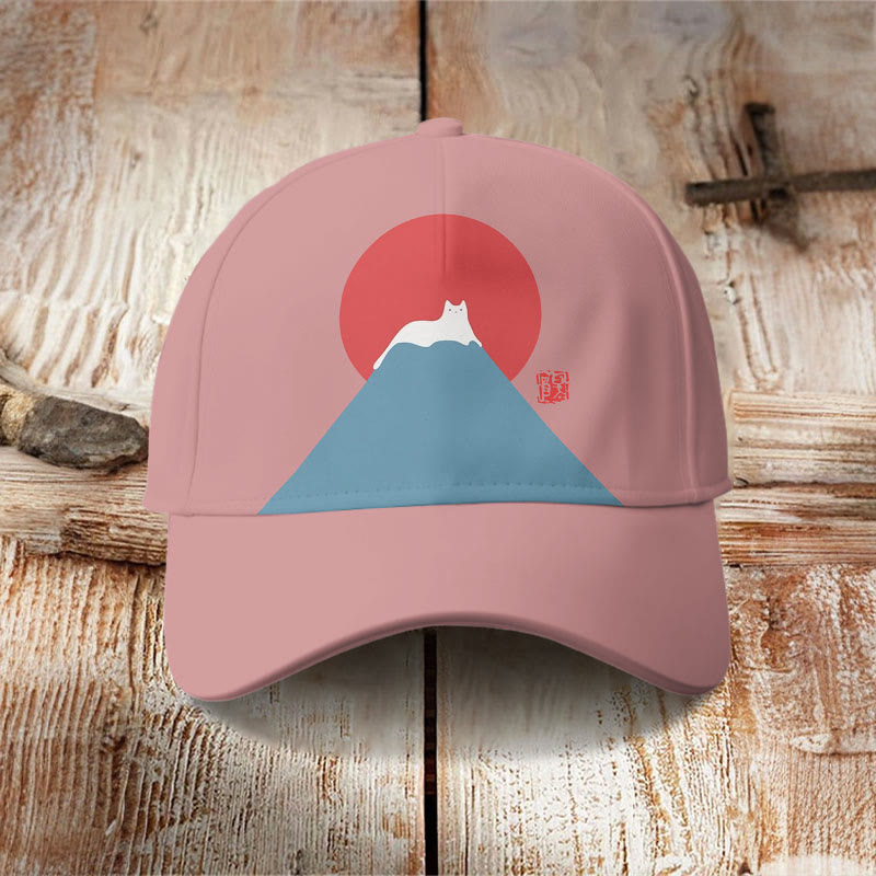 White Cat Snow On Mount Fuji Japanese Art Cap - Pink - one size - image 1
