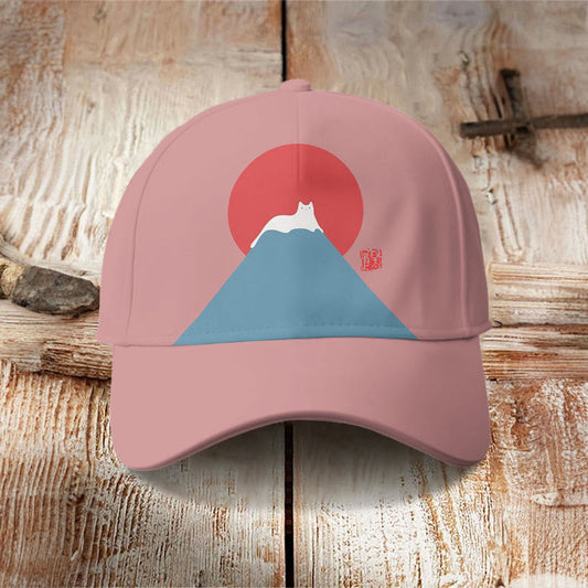 White Cat Snow On Mount Fuji Japanese Art Cap - Pink - one size - image 1