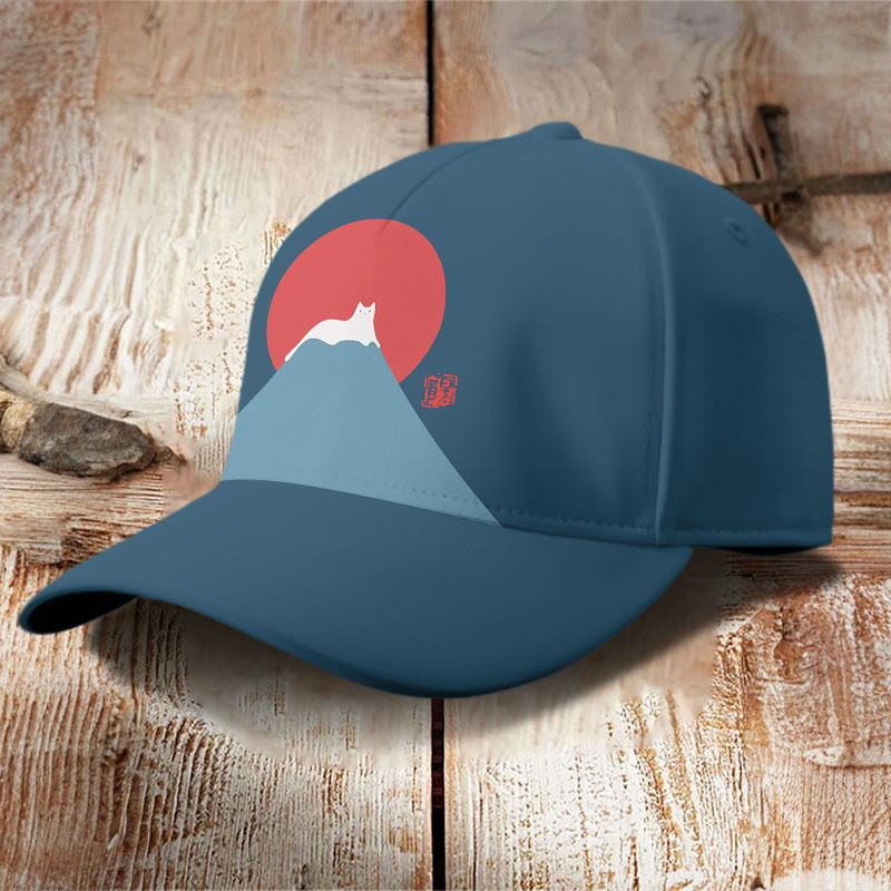 White Cat Snow On Mount Fuji Japanese Art Cap - image 5