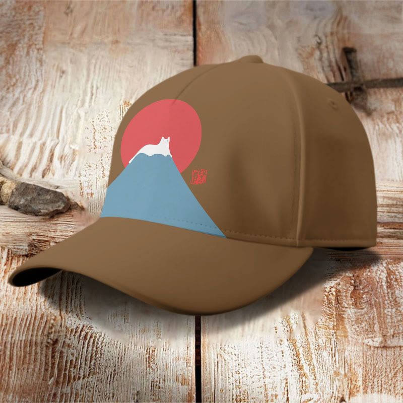 White Cat Snow On Mount Fuji Japanese Art Cap - image 14