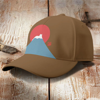 White Cat Snow On Mount Fuji Japanese Art Cap - image 14