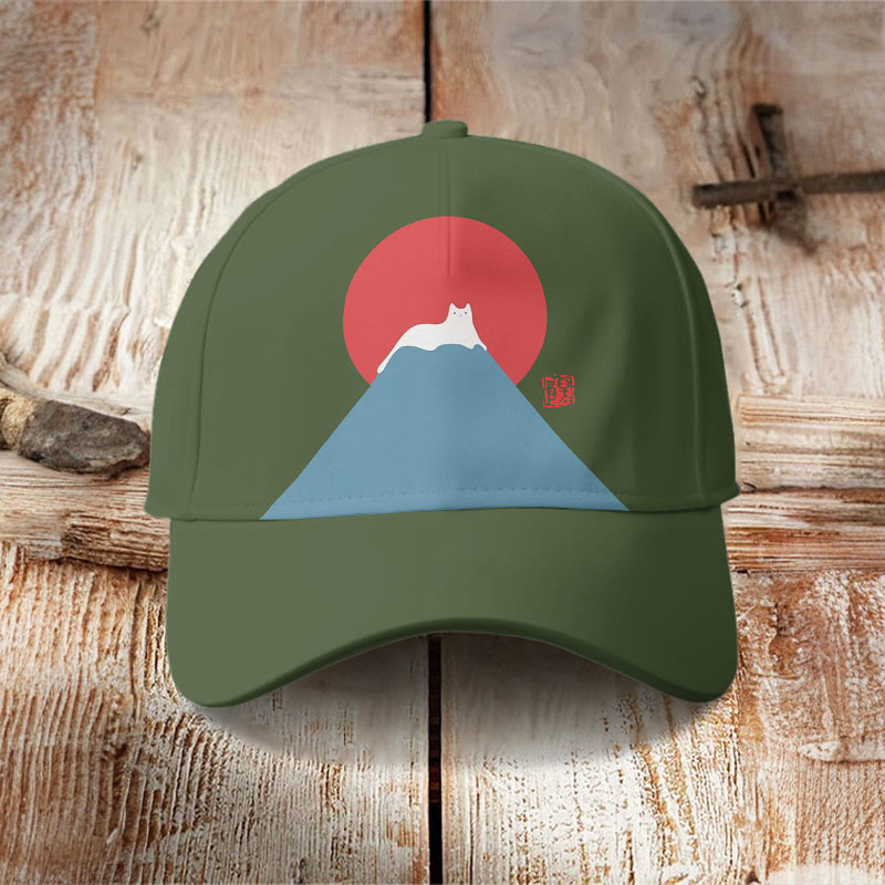 White Cat Snow On Mount Fuji Japanese Art Cap - Green - one size - image 10