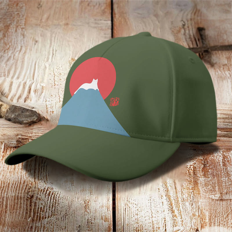 White Cat Snow On Mount Fuji Japanese Art Cap - image 11