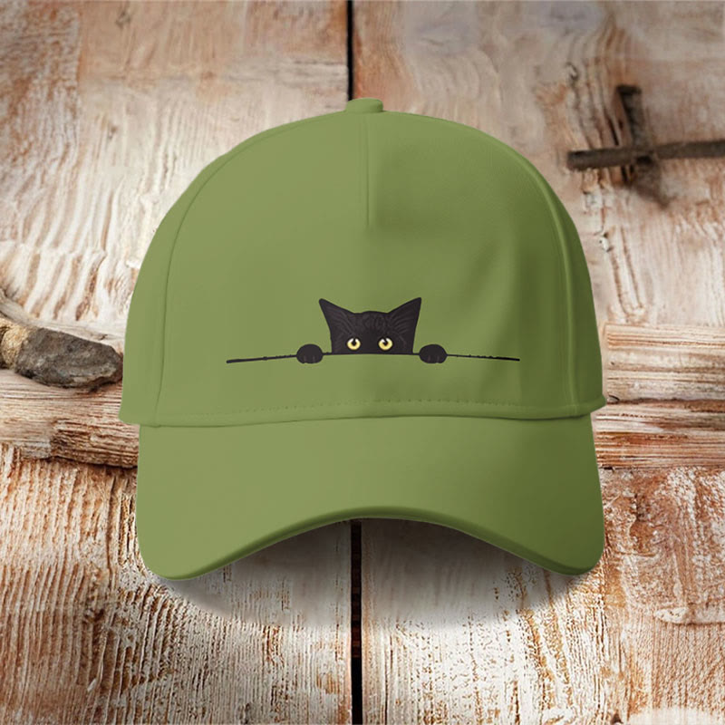 Casual Black Cat Print Cap - Green - one size - image 4