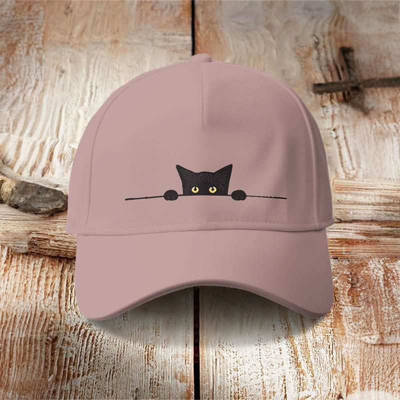 Casual Black Cat Print Cap - Pink - one size - image 6