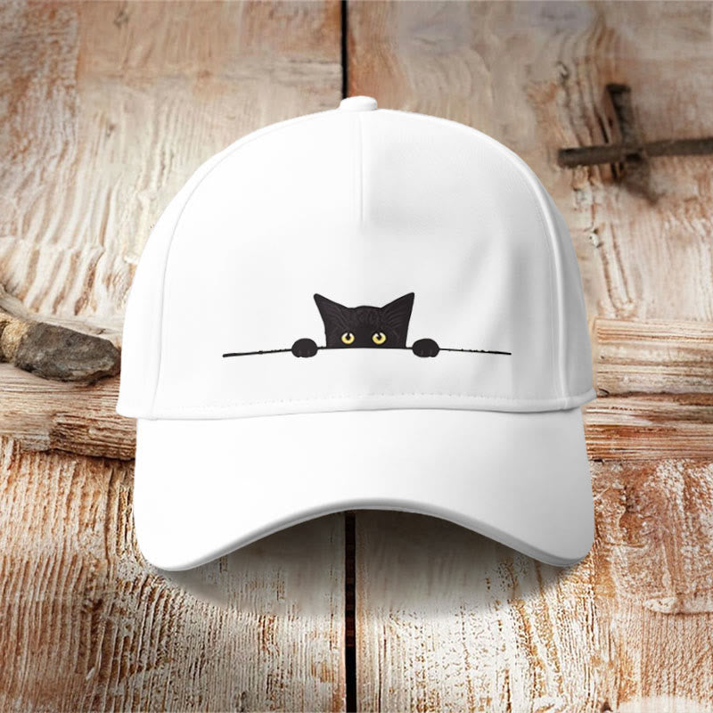 Casual Black Cat Print Cap - White - one size - image 7