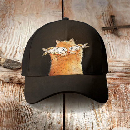 Casual Cute Cat Print Cap - Black - one size - image 1
