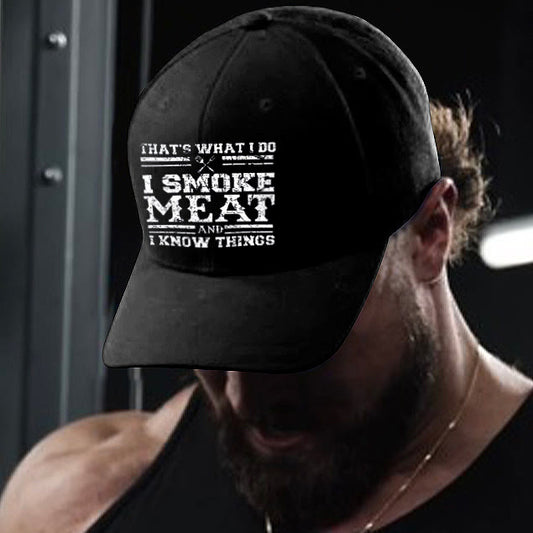 That's What I Do I Smoke Meat And I Know Things Printed Cap - Black - one size - image 1