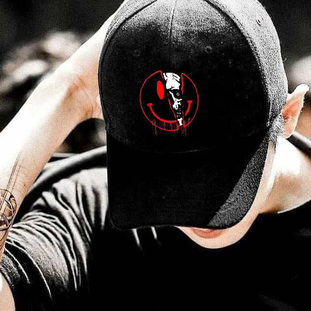 Broken Smile Printed Cap - Black - one size - image 1