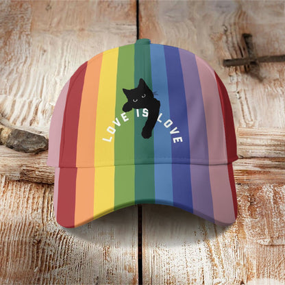 Love Is Love Rainbow Black Cat Print Cap - Multicolor - one size - image 1